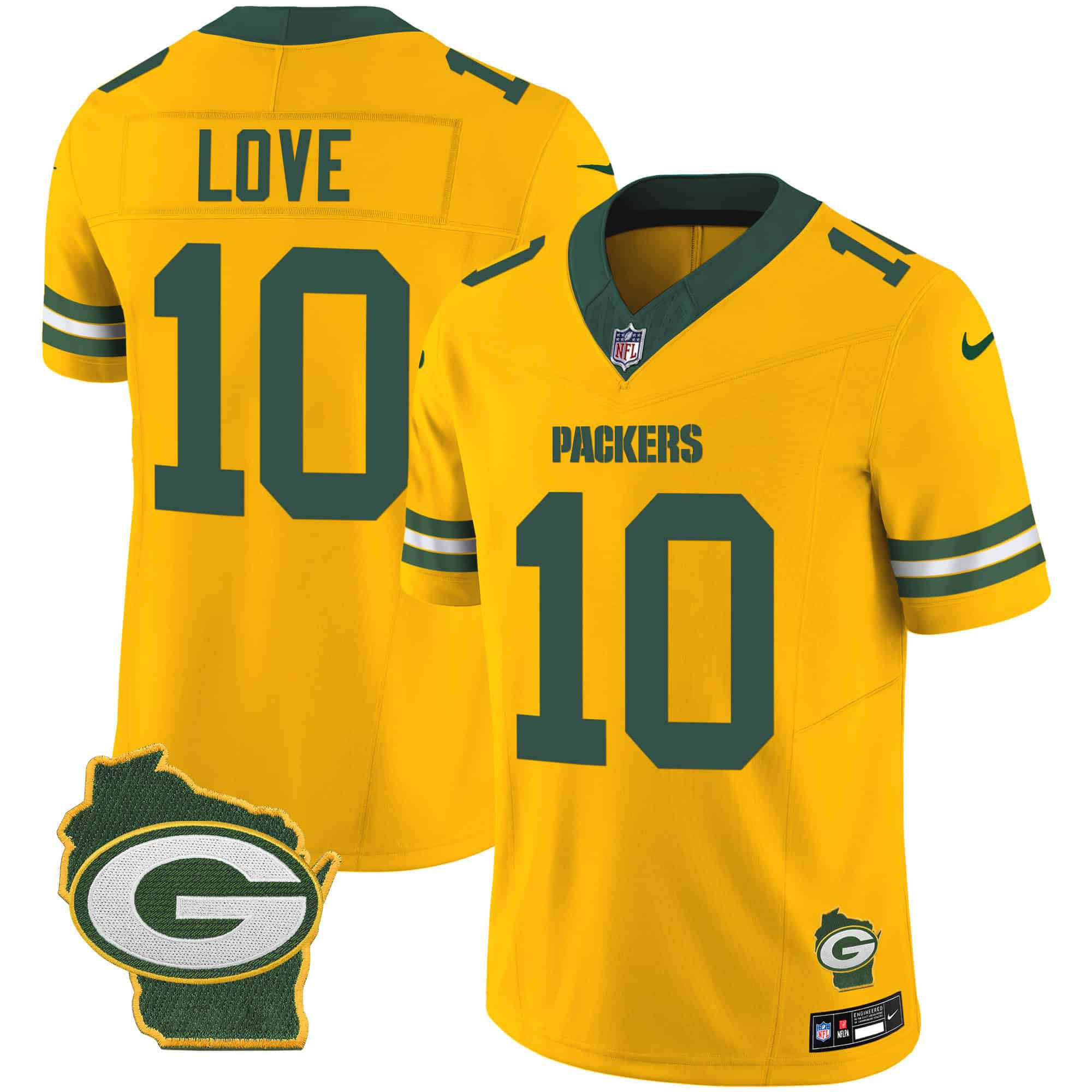 Men Green Bay Packers #10 Love Yellow 2024 Nike Home Patch Vapor NFL Jersey